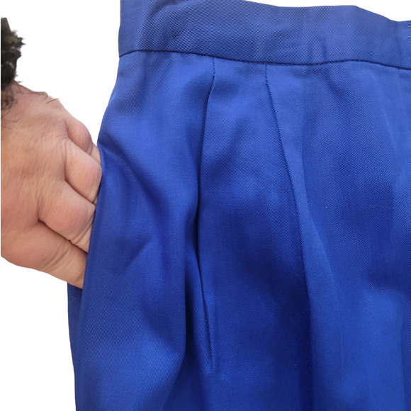 Vintage Blue Lined Back Slit Side Zip Pockets Maxi Straight Skirt - Picture 5 of 11